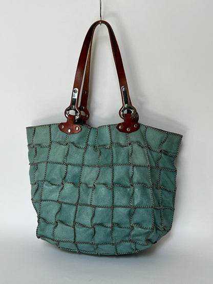 Turquoise Leather Patchwork Tote