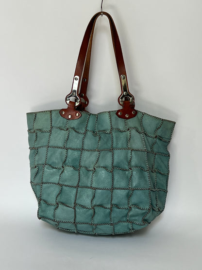 Turquoise Leather Patchwork Tote