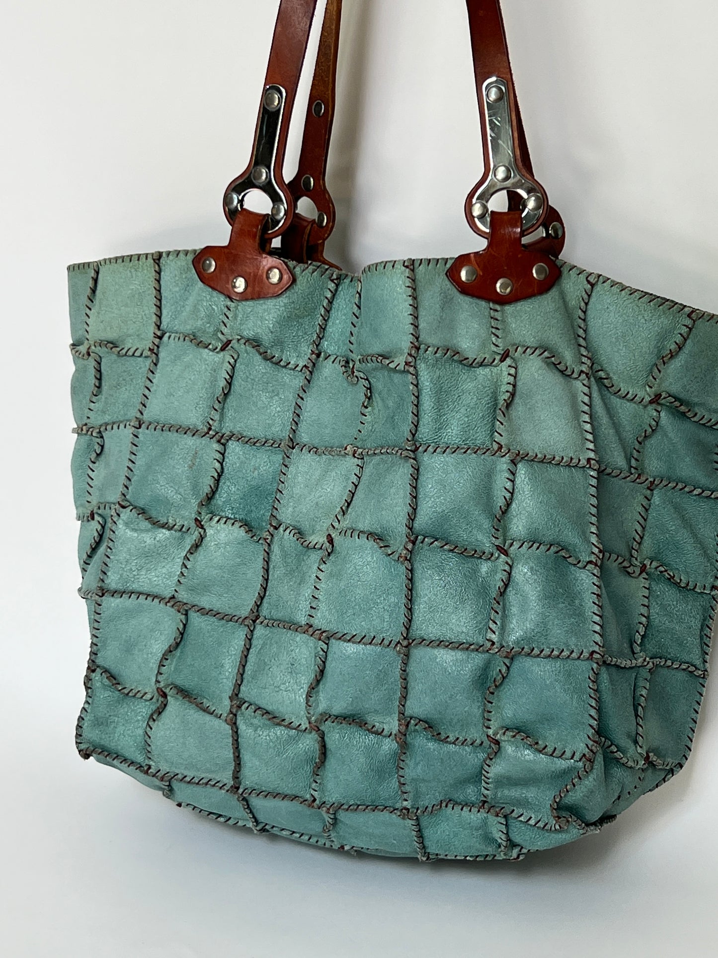Turquoise Leather Patchwork Tote