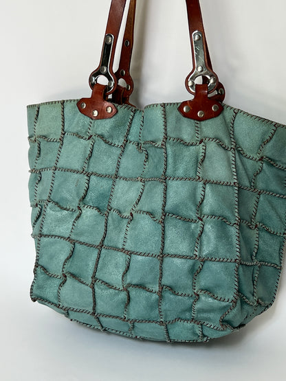 Turquoise Leather Patchwork Tote