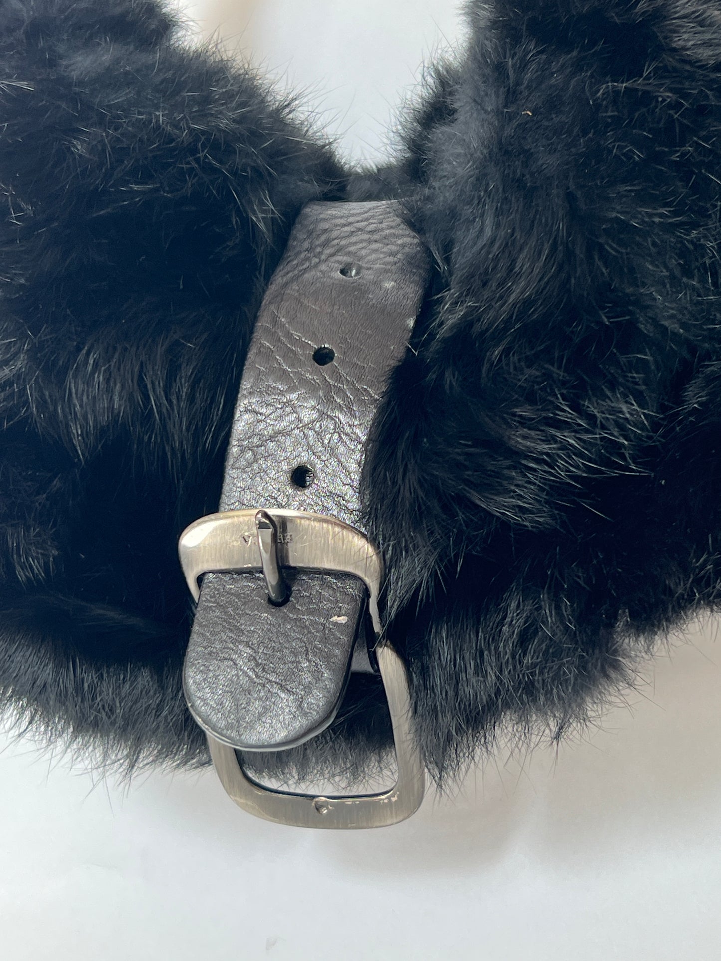 Black Fur Shoulder Bag with Oversized Buckle