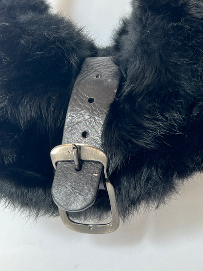 Black Fur Shoulder Bag with Oversized Buckle
