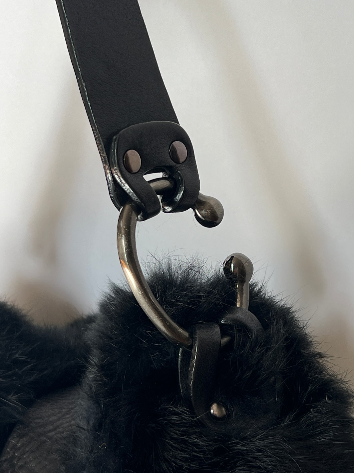 Black Fur Shoulder Bag with Oversized Buckle
