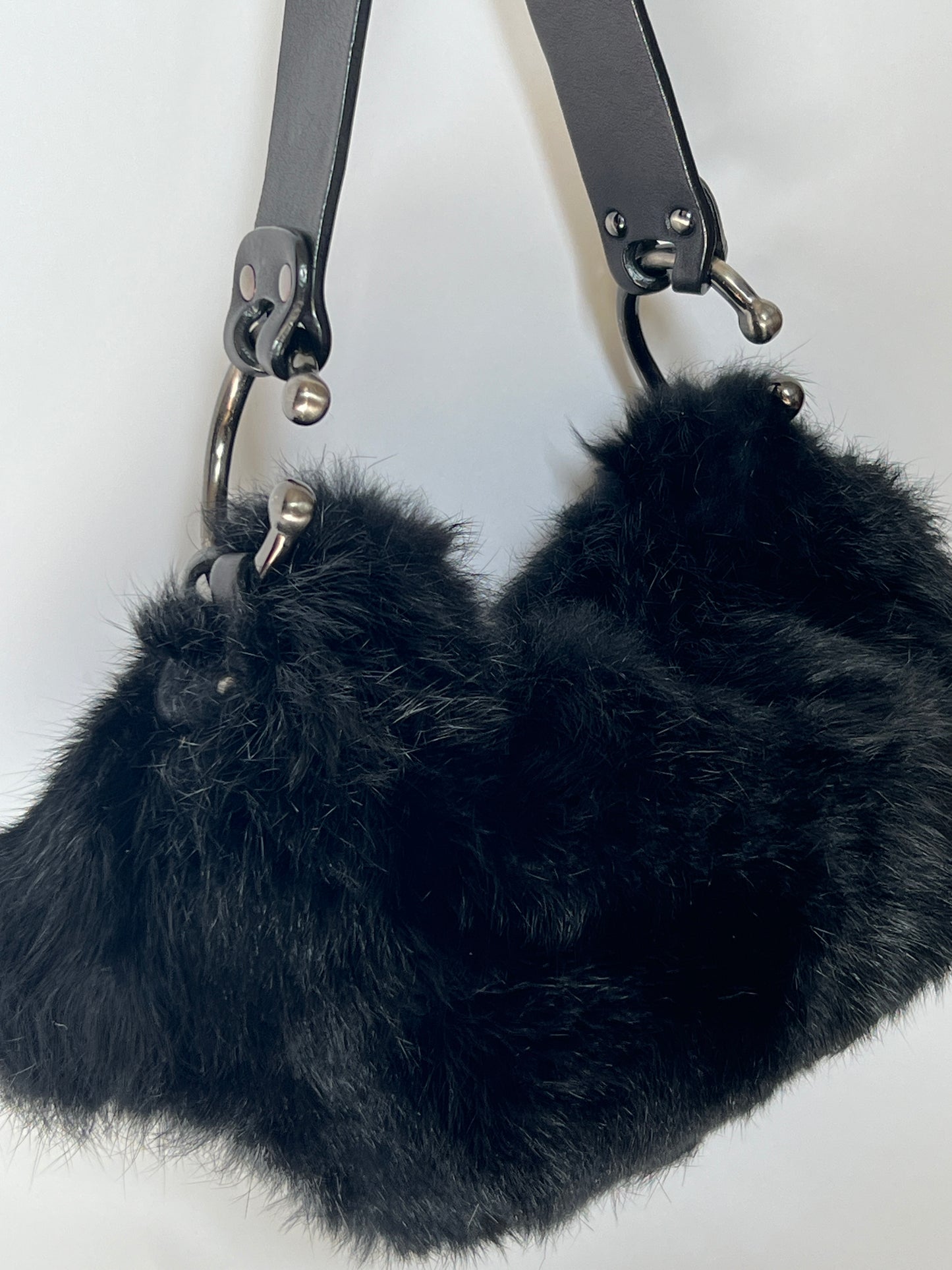 Black Fur Shoulder Bag with Oversized Buckle