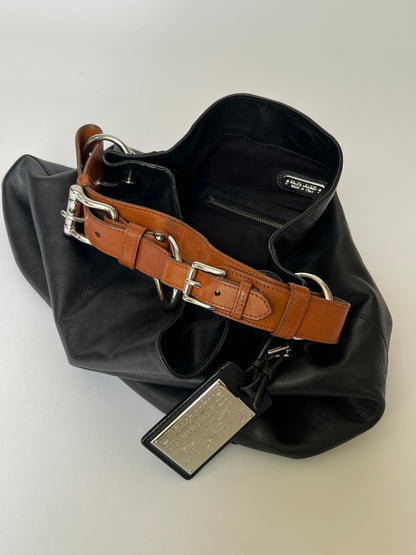 Black Leather Stirrup Handle Tote