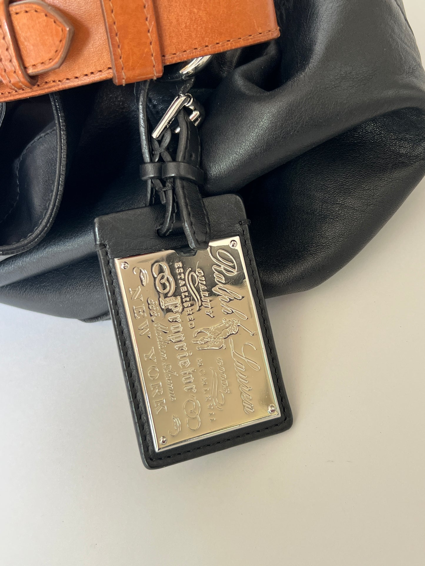 Black Leather Stirrup Handle Tote