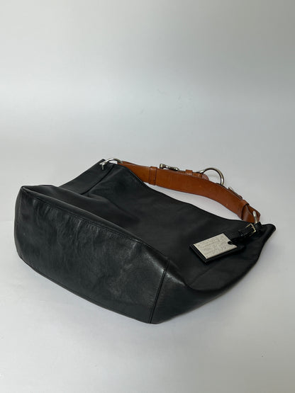 Black Leather Stirrup Handle Tote