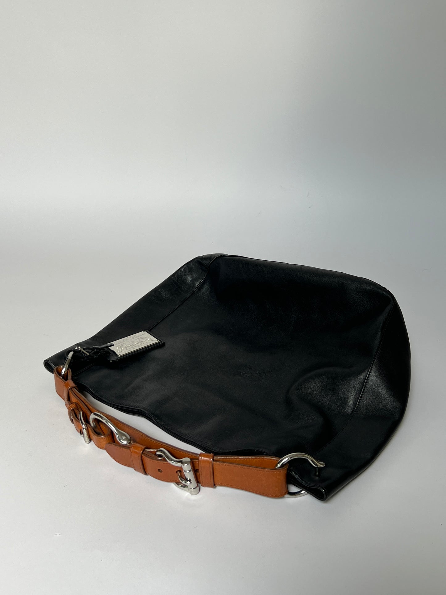 Black Leather Stirrup Handle Tote