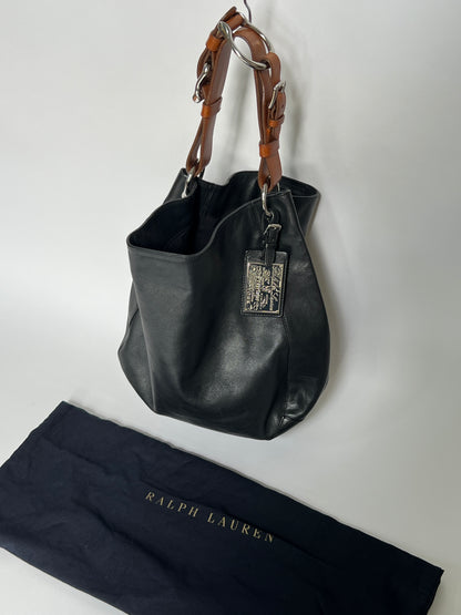 Black Leather Stirrup Handle Tote