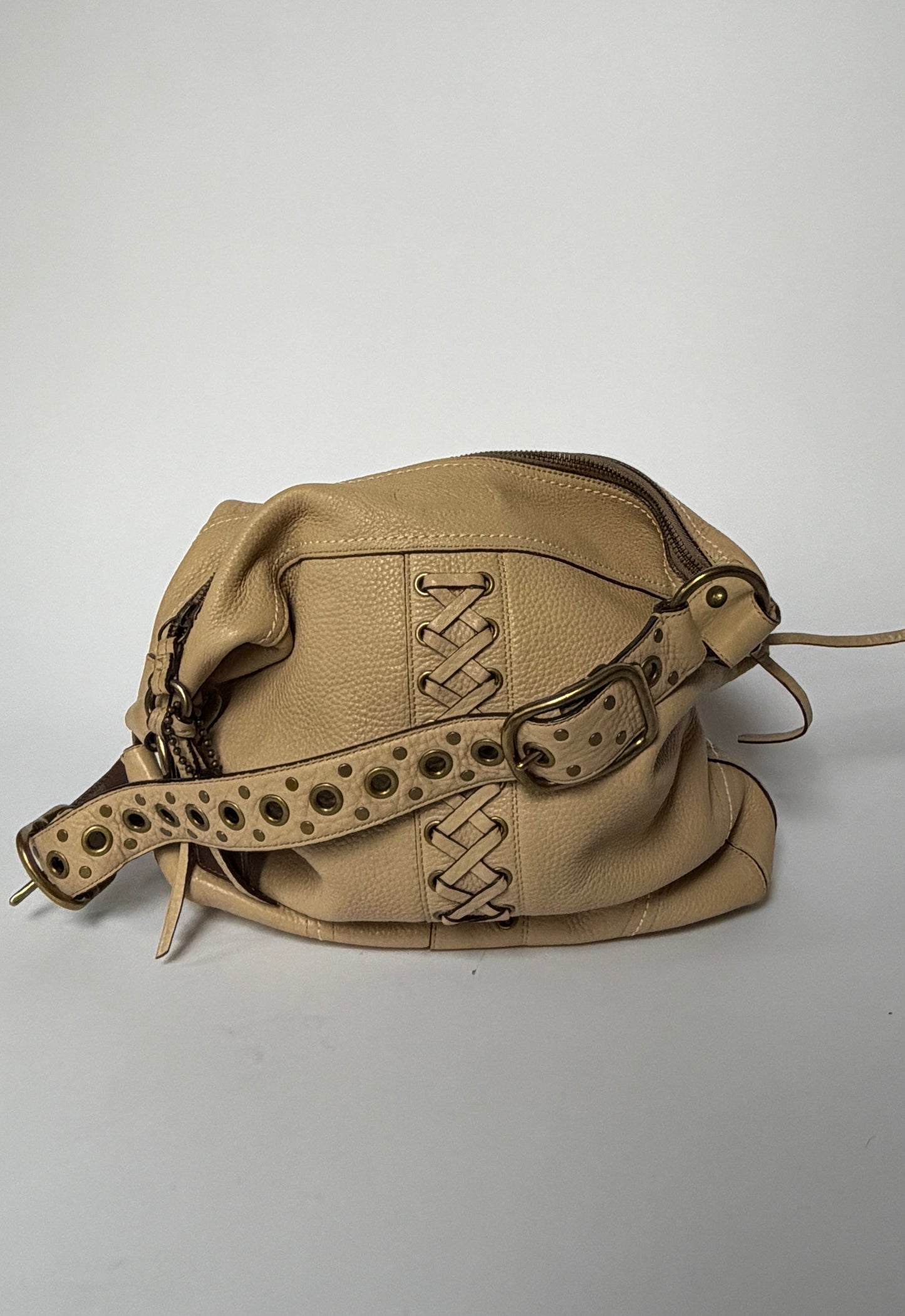 Coach Beige Leather Hobo Bag — Whipstitch Lacing
