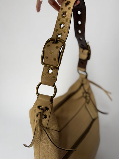 Coach Beige Leather Hobo Bag — Whipstitch Lacing