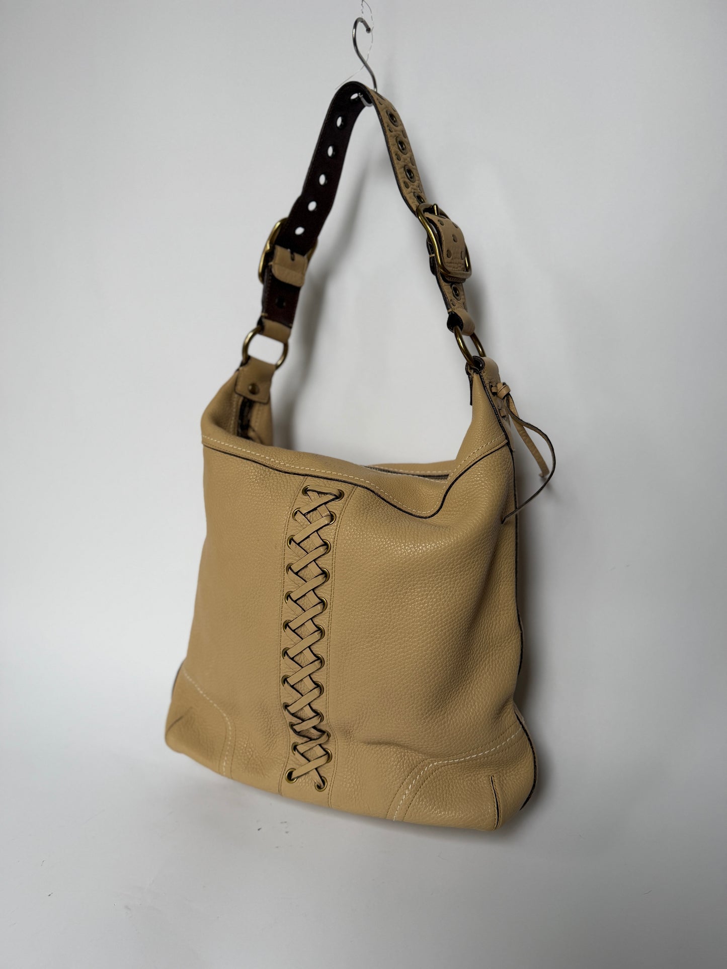 Coach Beige Leather Hobo Bag — Whipstitch Lacing