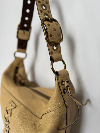 Coach Beige Leather Hobo Bag — Whipstitch Lacing