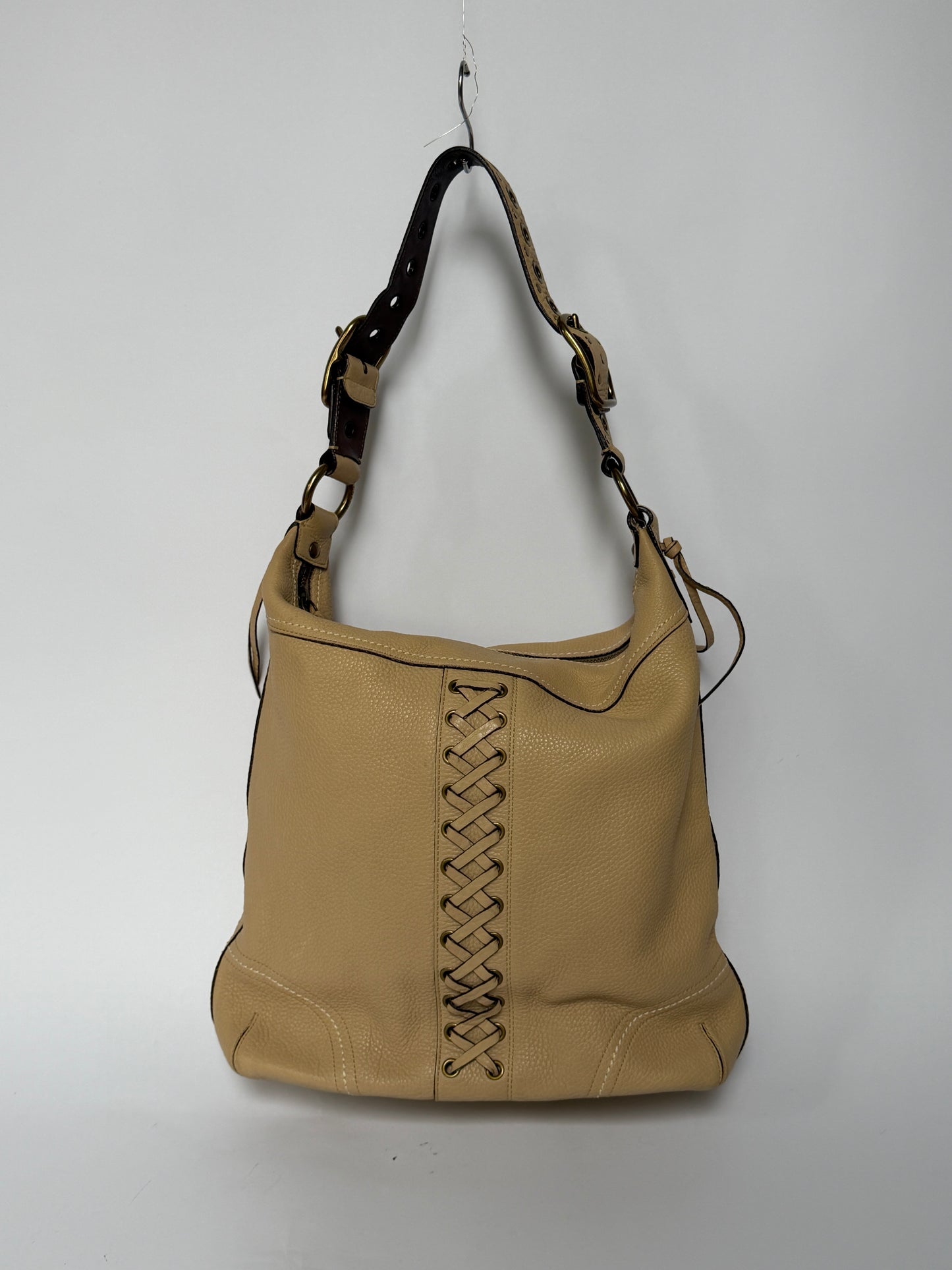 Coach Beige Leather Hobo Bag — Whipstitch Lacing