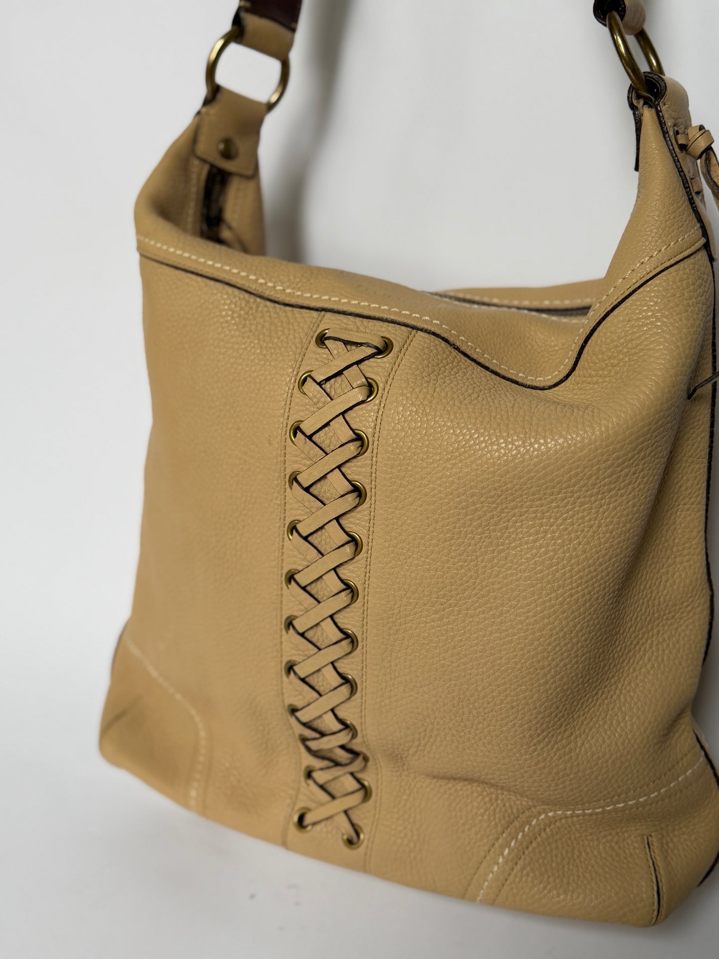 Coach Beige Leather Hobo Bag — Whipstitch Lacing