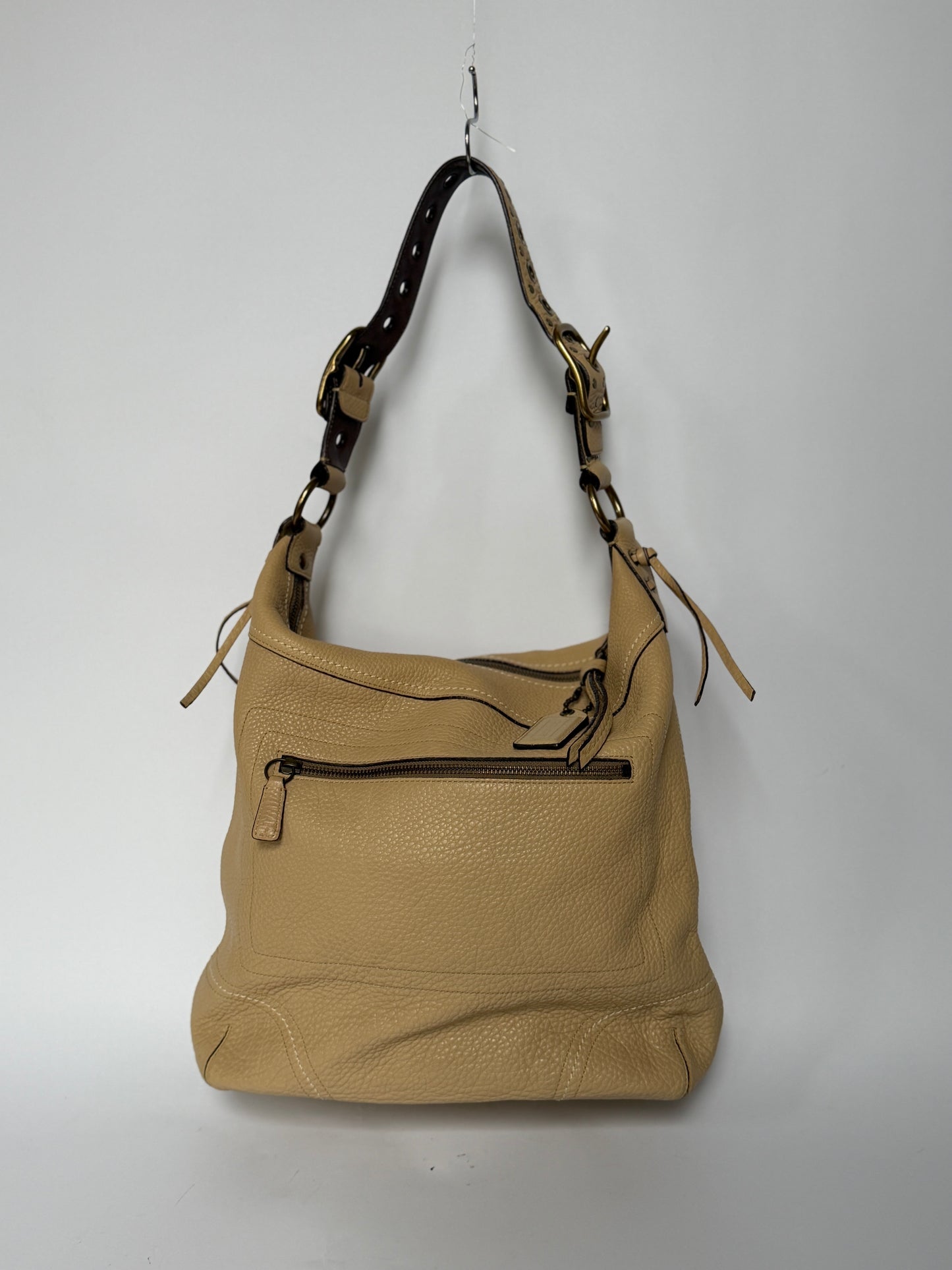 Coach Beige Leather Hobo Bag — Whipstitch Lacing