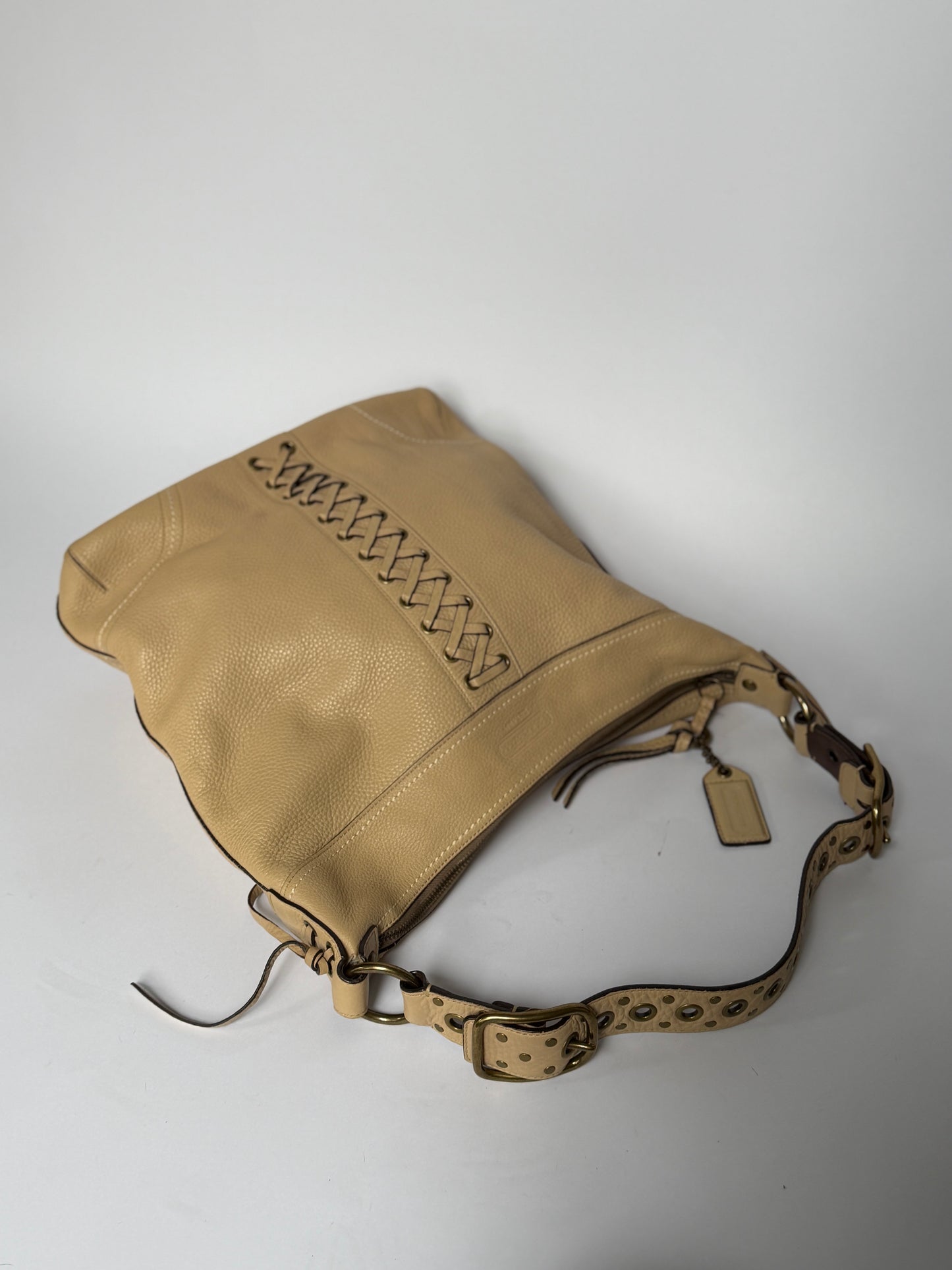Coach Beige Leather Hobo Bag — Whipstitch Lacing