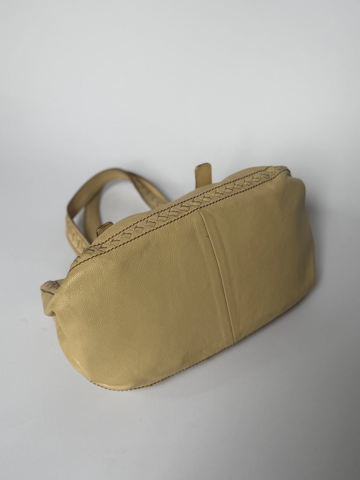 Bottega Veneta Cream Leather Top Handle Bag