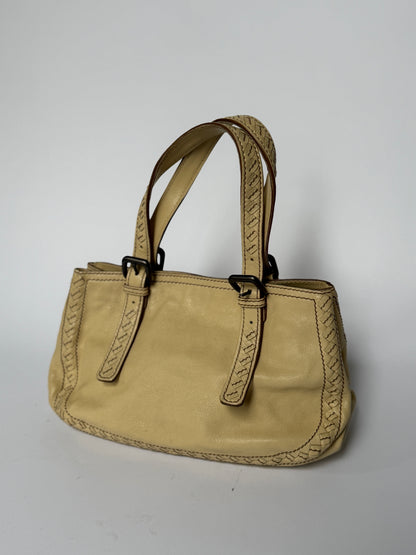Bottega Veneta Cream Leather Top Handle Bag