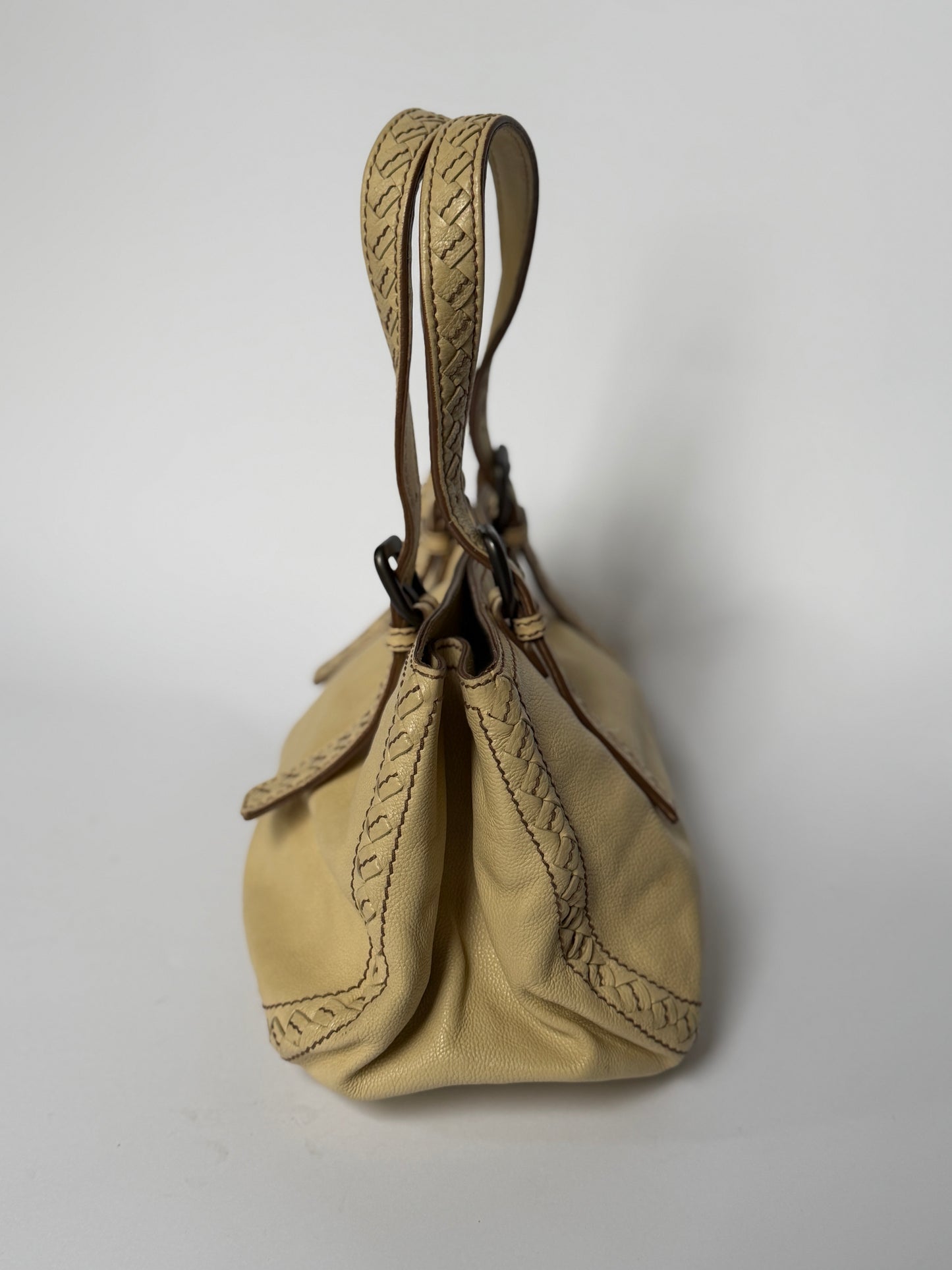 Bottega Veneta Cream Leather Top Handle Bag