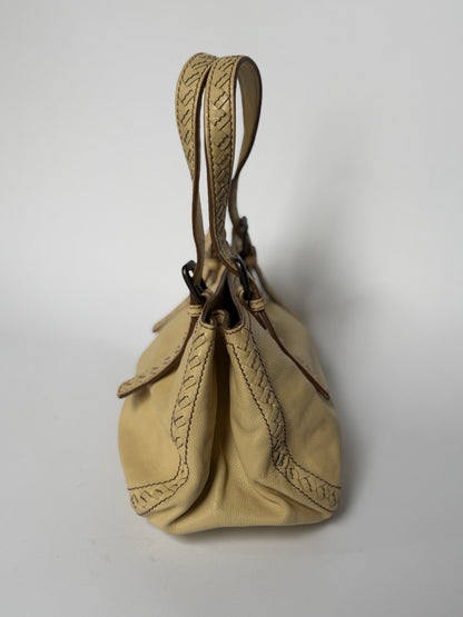 Bottega Veneta Cream Leather Top Handle Bag