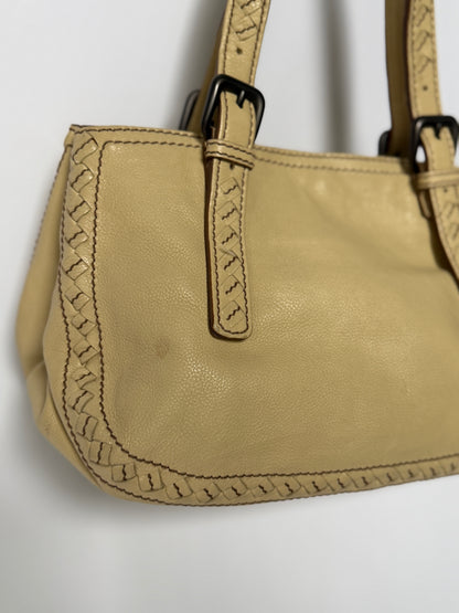 Bottega Veneta Cream Leather Top Handle Bag