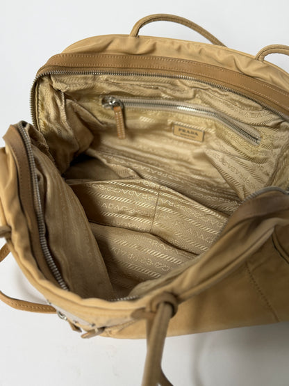Prada Tessuto Nylon Lock & Key Shoulder Bag — Taupe
