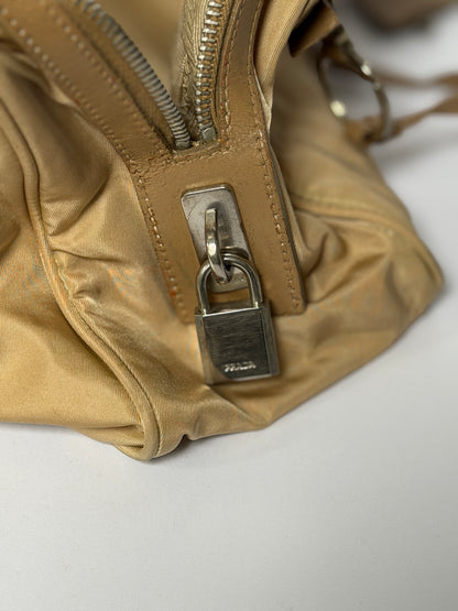 Prada Tessuto Nylon Lock & Key Shoulder Bag — Taupe