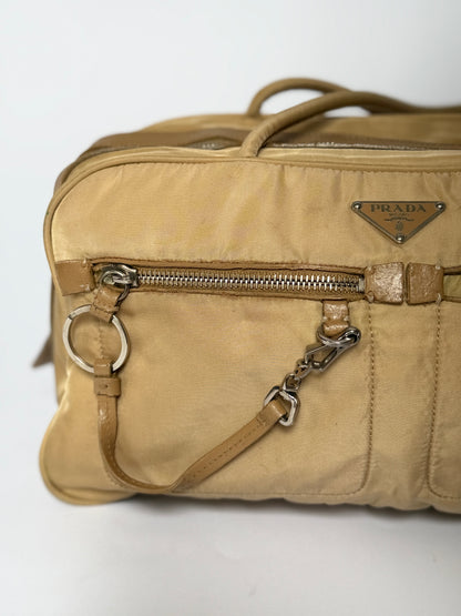 Prada Tessuto Nylon Lock & Key Shoulder Bag — Taupe