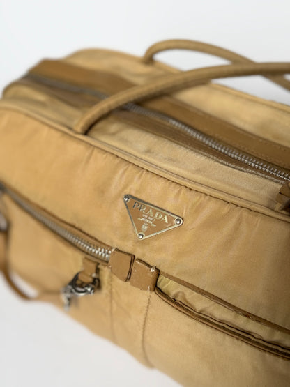 Prada Tessuto Nylon Lock & Key Shoulder Bag — Taupe