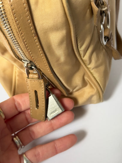 Prada Tessuto Nylon Lock & Key Shoulder Bag — Taupe