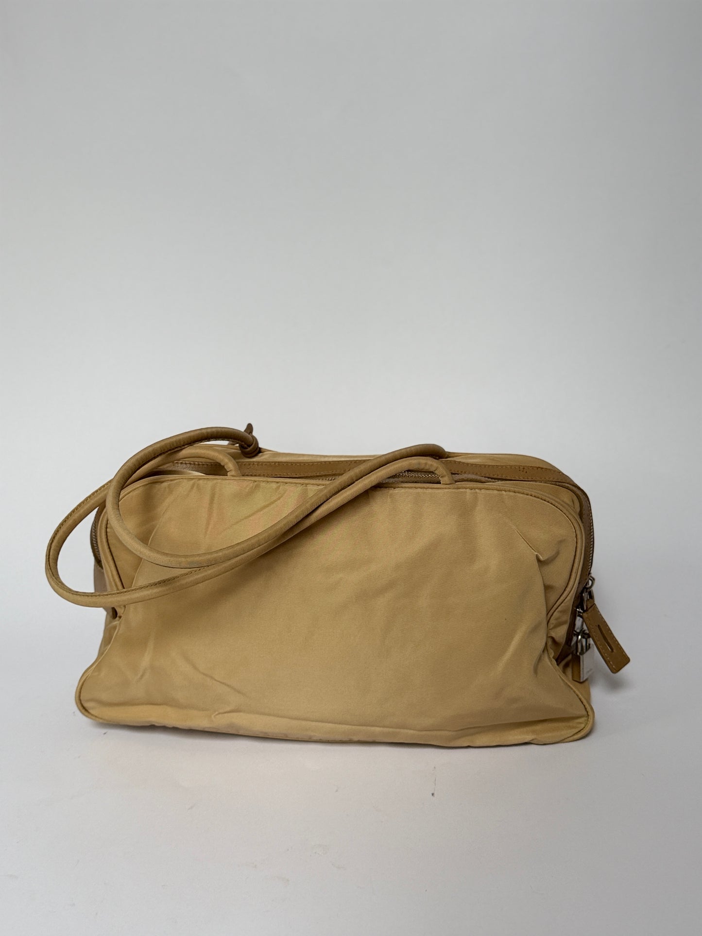Prada Tessuto Nylon Lock & Key Shoulder Bag — Taupe