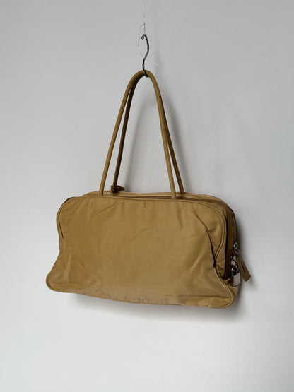 Prada Tessuto Nylon Lock & Key Shoulder Bag — Taupe