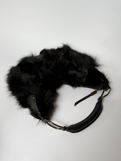 Blue Fox Fur Bag — Studded Leather Detail