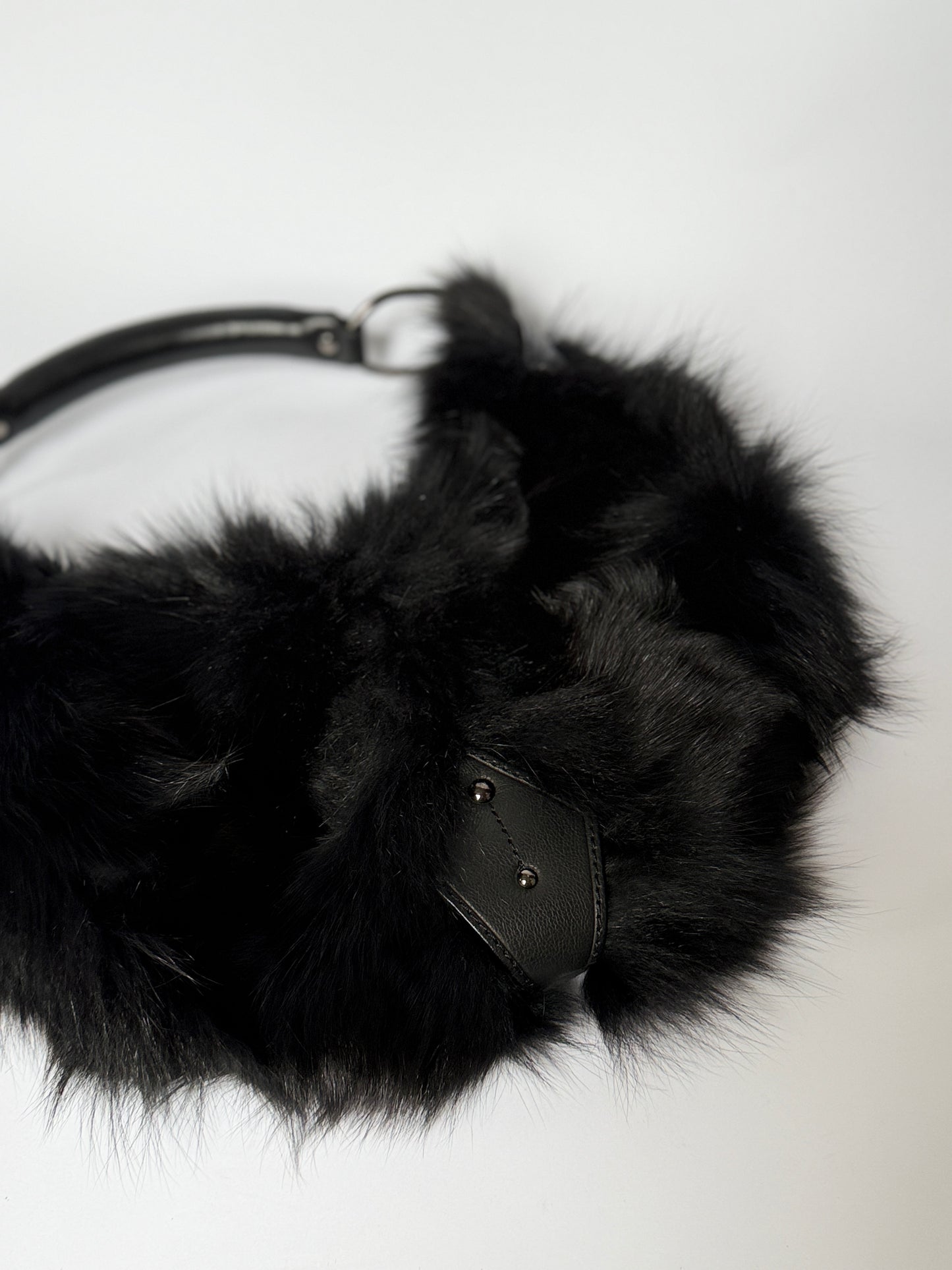 Blue Fox Fur Bag — Studded Leather Detail