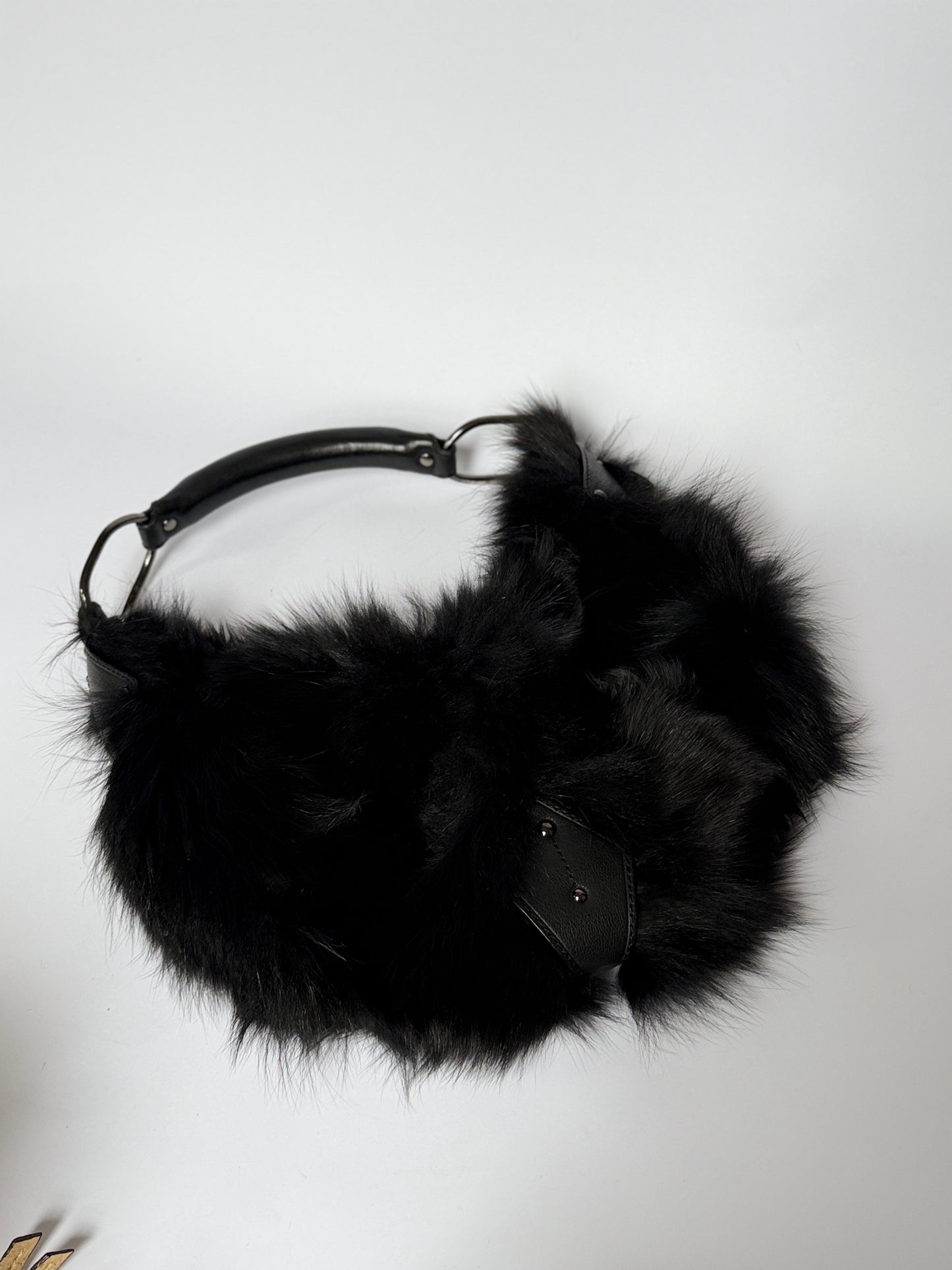 Blue Fox Fur Bag — Studded Leather Detail