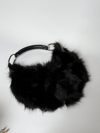 Blue Fox Fur Bag — Studded Leather Detail