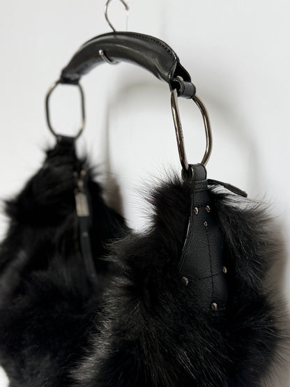 Blue Fox Fur Bag — Studded Leather Detail