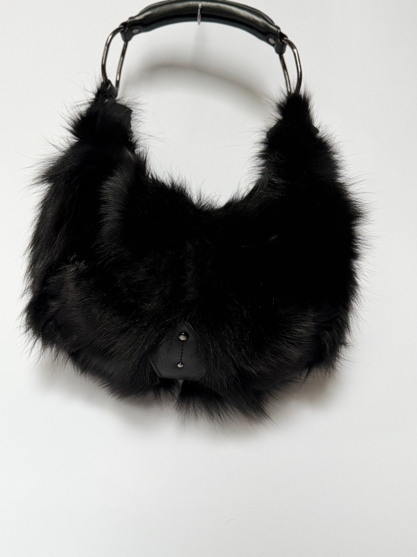 Blue Fox Fur Bag — Studded Leather Detail