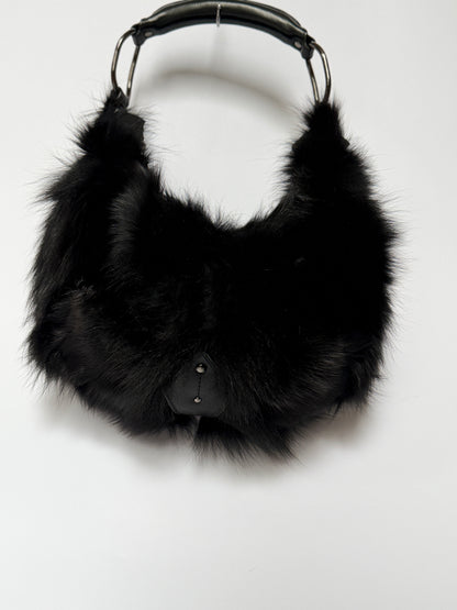 Blue Fox Fur Bag — Studded Leather Detail