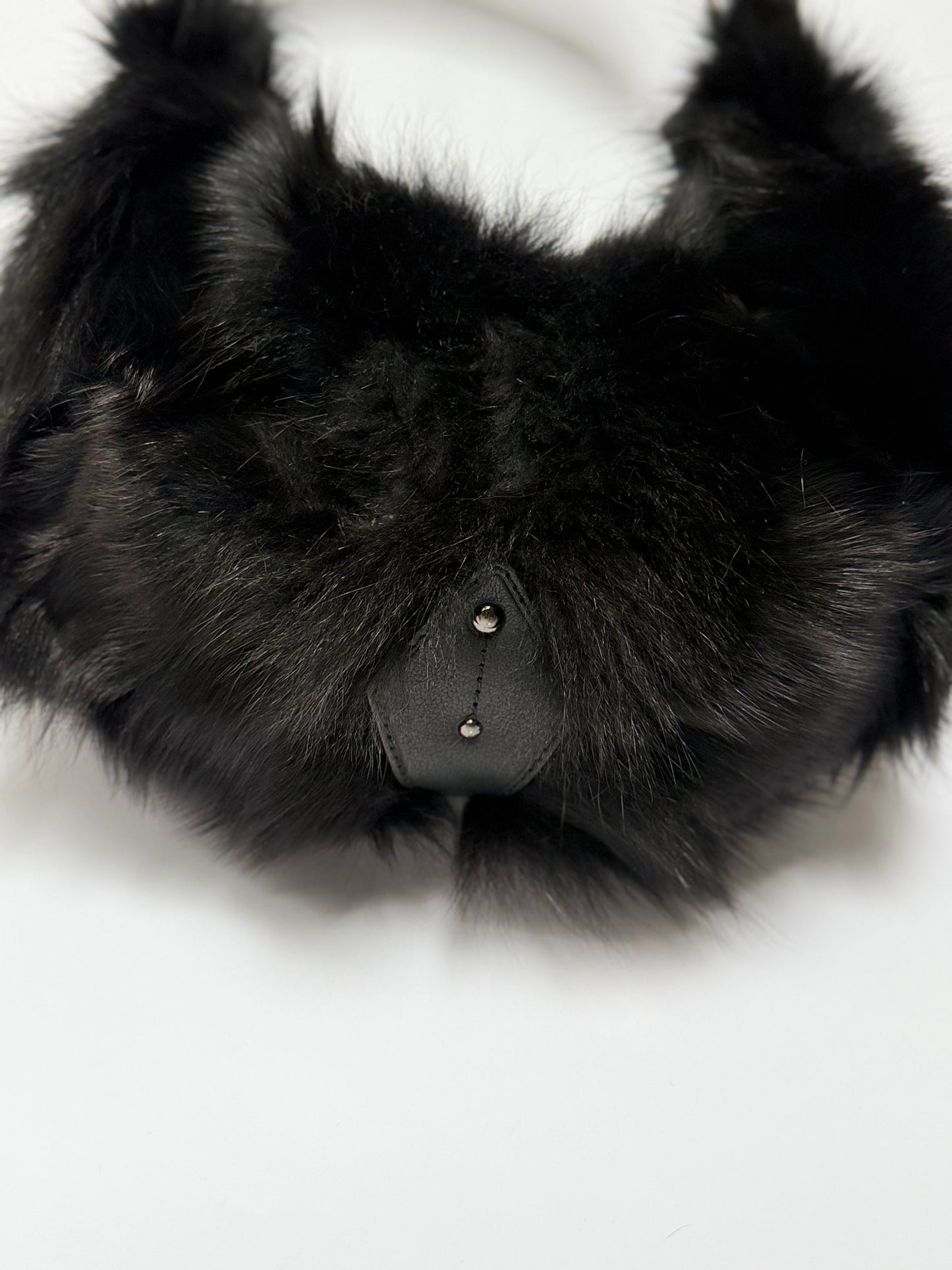 Blue Fox Fur Bag — Studded Leather Detail