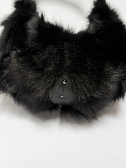 Blue Fox Fur Bag — Studded Leather Detail