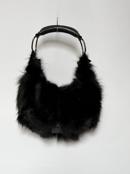 Blue Fox Fur Bag — Studded Leather Detail