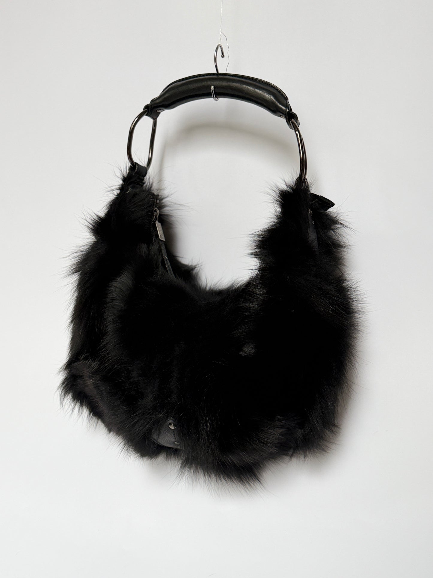 Blue Fox Fur Bag — Studded Leather Detail
