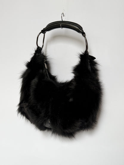 Blue Fox Fur Bag — Studded Leather Detail