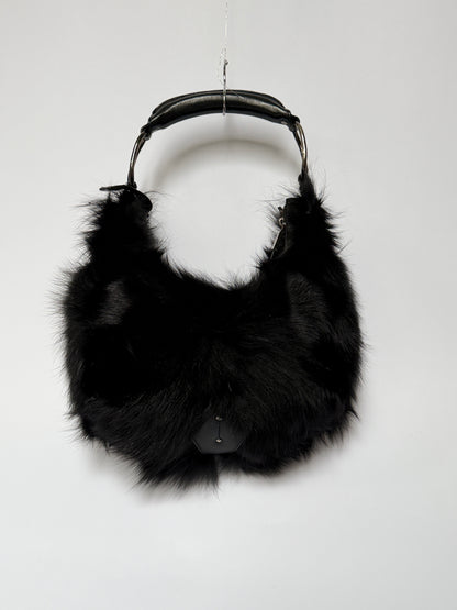 Blue Fox Fur Bag — Studded Leather Detail