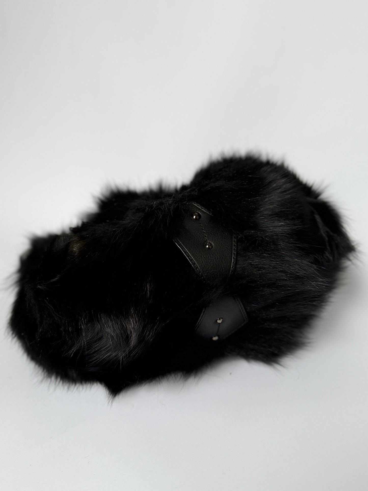 Blue Fox Fur Bag — Studded Leather Detail