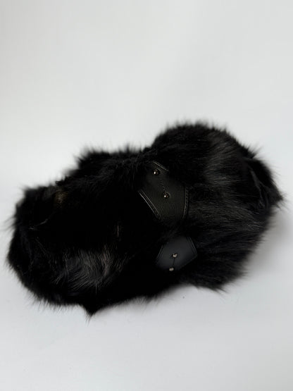 Blue Fox Fur Bag — Studded Leather Detail