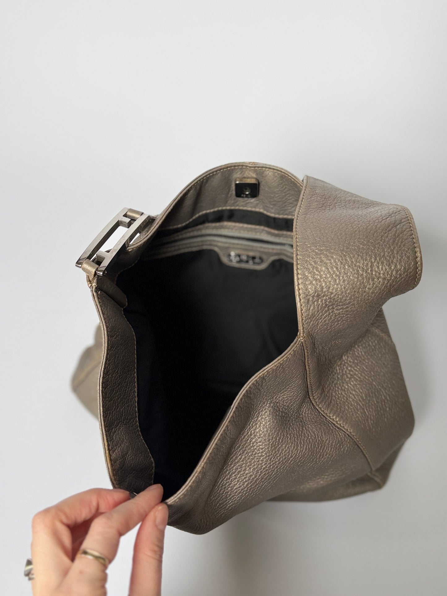 Fendi Grey Leather Bag — Silver Hardware