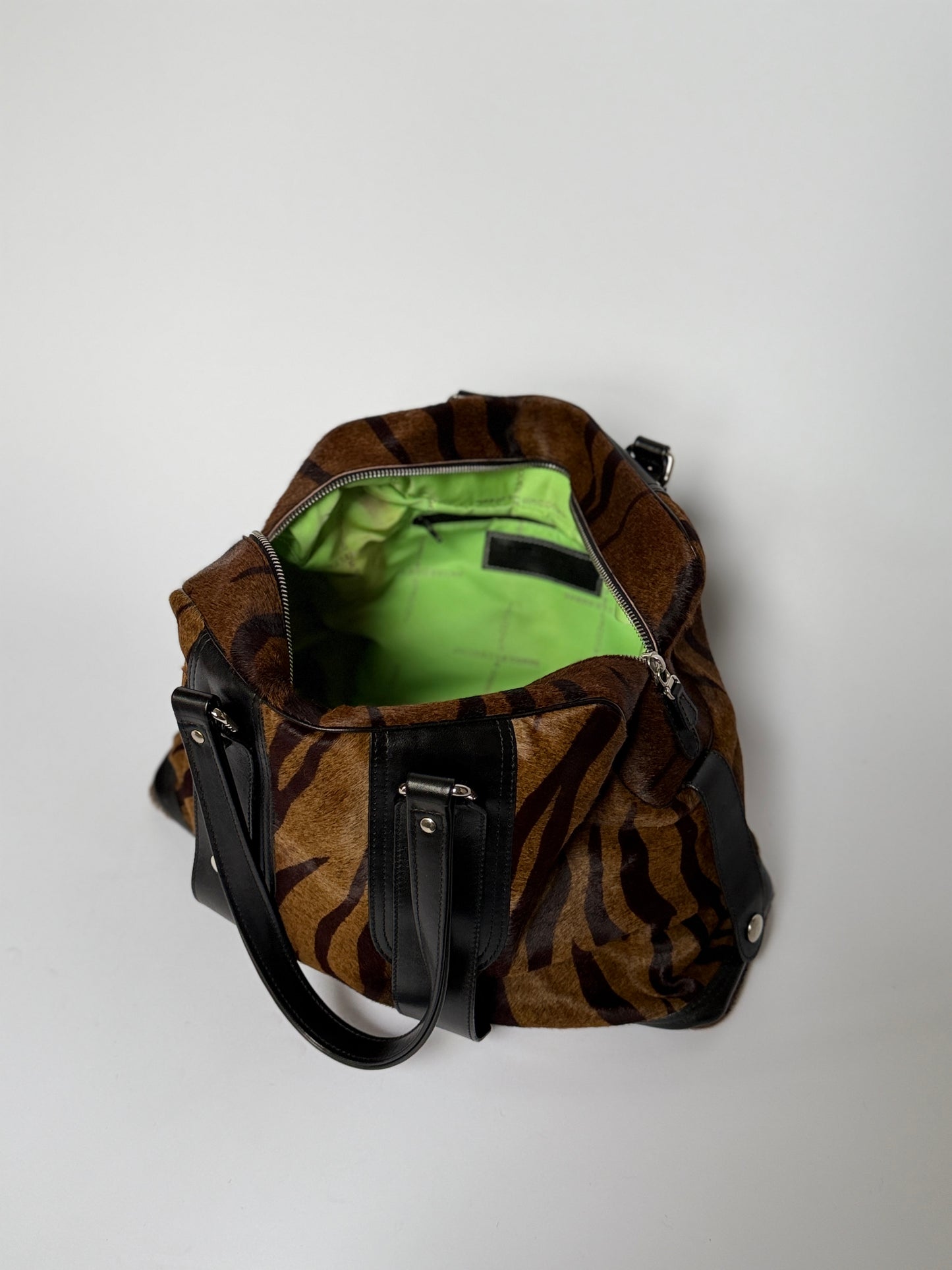 Tiger Print Pony Hair Duffle Bag